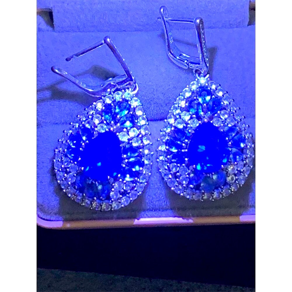 New Tanzanite Blue Rare Teardrop Dangle Earrings with Sapphire chips - Picture 6 of 10